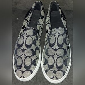 Black and Gray Patterned Slip-On Shoes